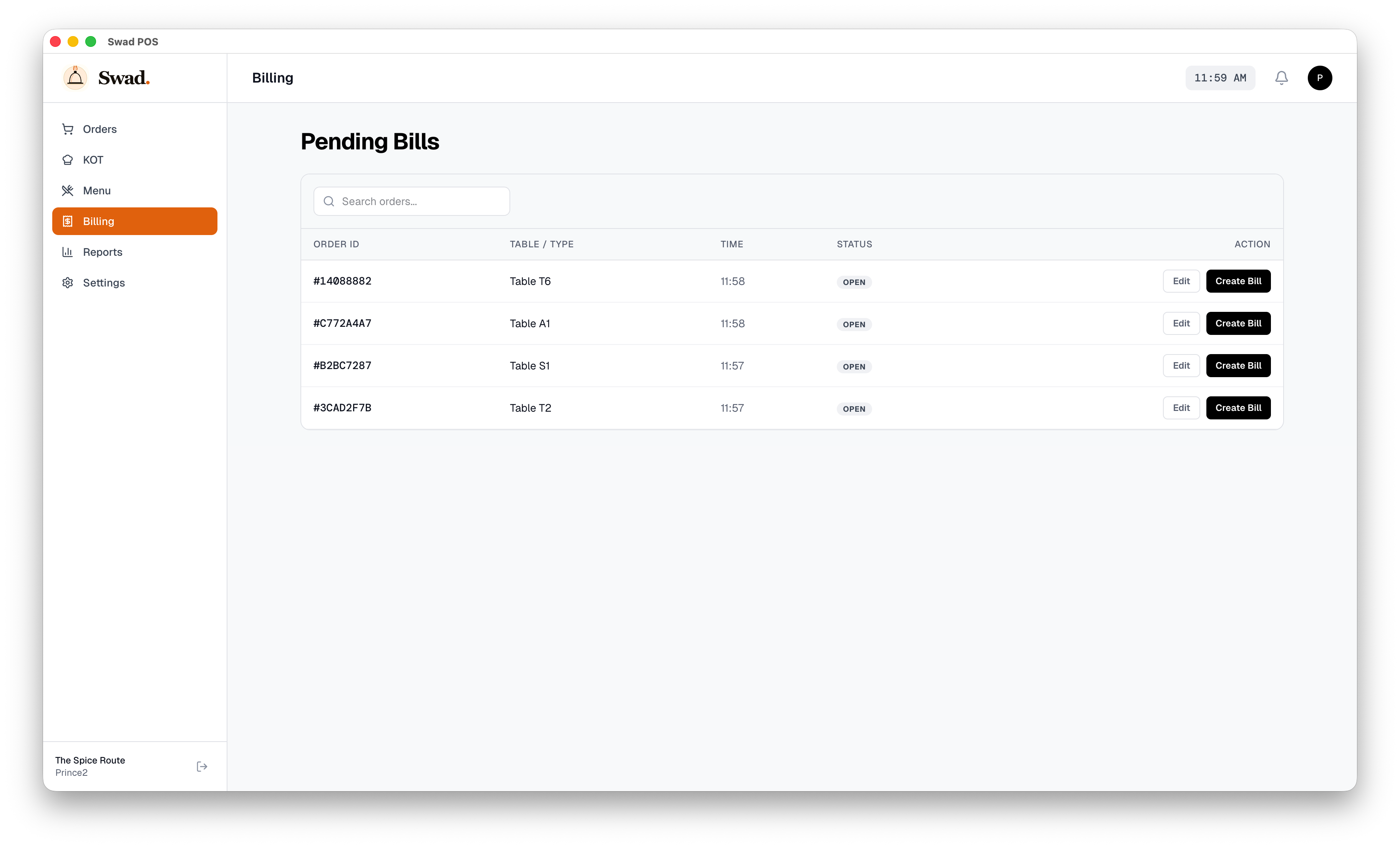 Comprehensive Bill Printing and Payment - High-speed checkout with split-bill and multiple payment support